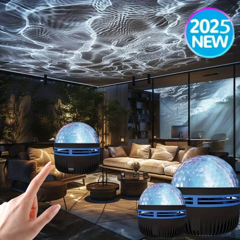 Proyector de Sistema de Entretenimiento Exterior con Cobertura Completa de 360°, Batería Recargable de 150mAh Alimentada por USB, Control Remoto y Diseño Duradero en Plástico para Ambiente de Jardín Trasero, Patio, Junto a la Piscina, Experiencia Inmersi