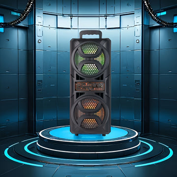 Altavoz multifuncional con altavoces dobles de 6,5", cambio de color RGB, subwoofer de bajo 3D, función de karaoke con gran apertura, sistema de sonido de carrito, experiencia de sonido definitiva con/FM/USB/TF Card/MIC, adecuado para fiestas al aire lib