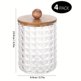 4 frascos dispensadores para bolas de algodón, hisopos, discos redondos y palillos de hilo dental - Frasco de plástico de 10 oz con tapa marrón para organización en el baño