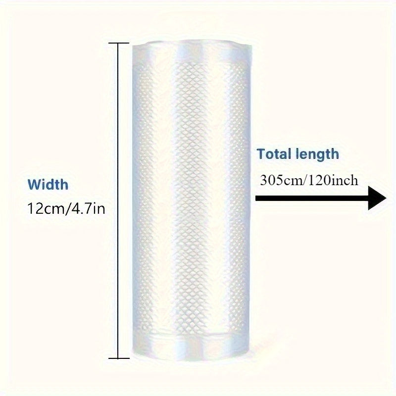 1 Rollo de Bolsas para Sellado al Vacío Extra Largas - 305 cm (10 pies), Bolsas de Almacenamiento de Comida Resistentes y Antifugas, Diseño Compacto Ahorrador de Espacio para Preparación de Comidas, Conservación del Fresco - Ideal para Hogar, Restaurante