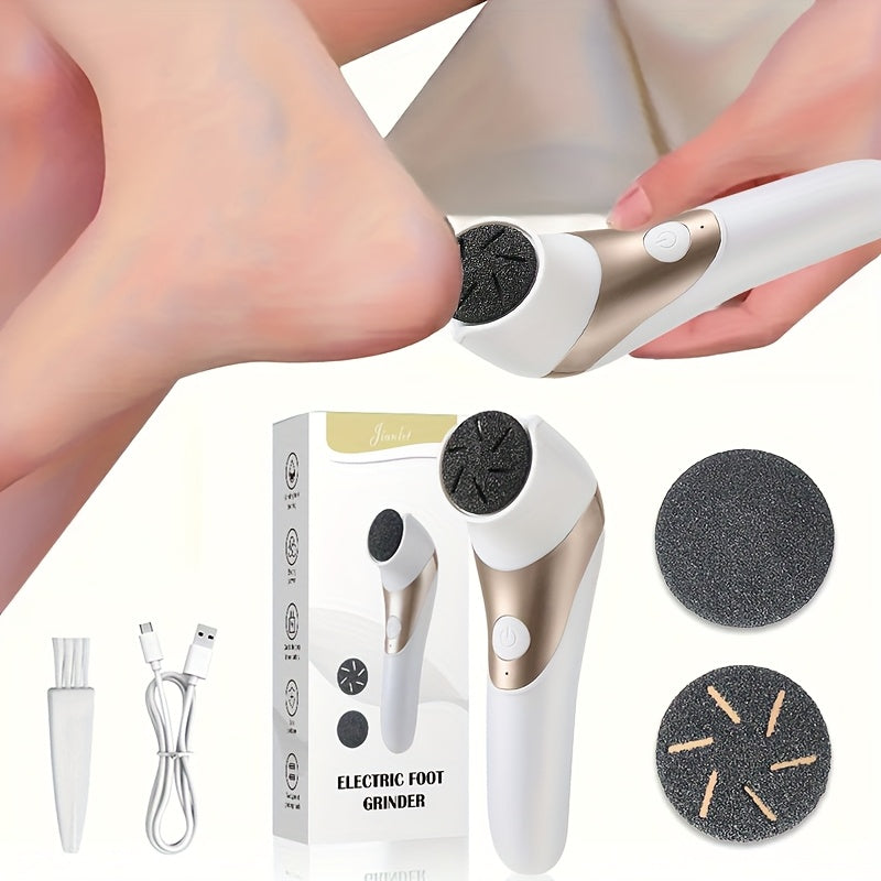 Limpiador de Pies Eléctrico Profesional - Herramienta de Pedicura Recargable USB con 2 Velocidades y 4 Cabezales, Portátil y Fácil de Usar para Eliminar Cutículas Gruesas | Solución Suave y Cómoda para Pies Agrietados y Secos