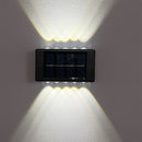 4 piezas, lámpara de pared solar convexo con luces LED 8/10/16 emitiéndose desde arriba y abajo, lámpara decorativa de pared para courtyards, lámpara de guía de atmósfera para jardines y porches, adecuada para jardines, courtyards, camas de flores y atri