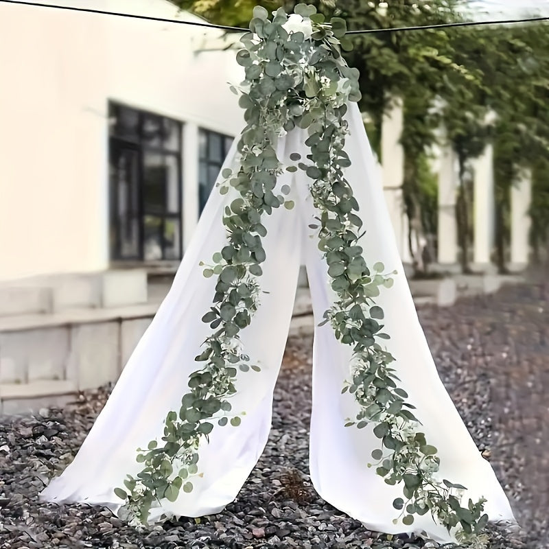 Guirnalda artificial de eucalipto - 1 pieza de vid de vegetación artificial para decoración de bodas, hogar y jardín - Planta colgante versátil para mesa, pared y decoración de fiestas - Material plástico, no requiere electricidad ni plumas