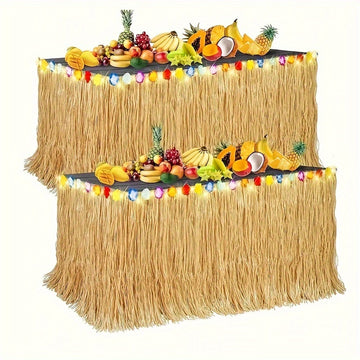 1 unidad de Falda de mesa de fiesta hawaiana para decoración de ambiente al aire libre, adecuada para mesas redondas y también puede usarse como cortina de puerta.