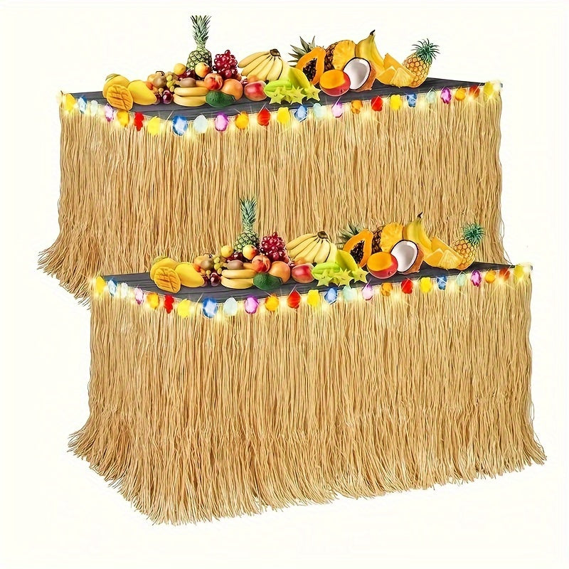 1 unidad de Falda de mesa de fiesta hawaiana para decoración de ambiente al aire libre, adecuada para mesas redondas y también puede usarse como cortina de puerta.