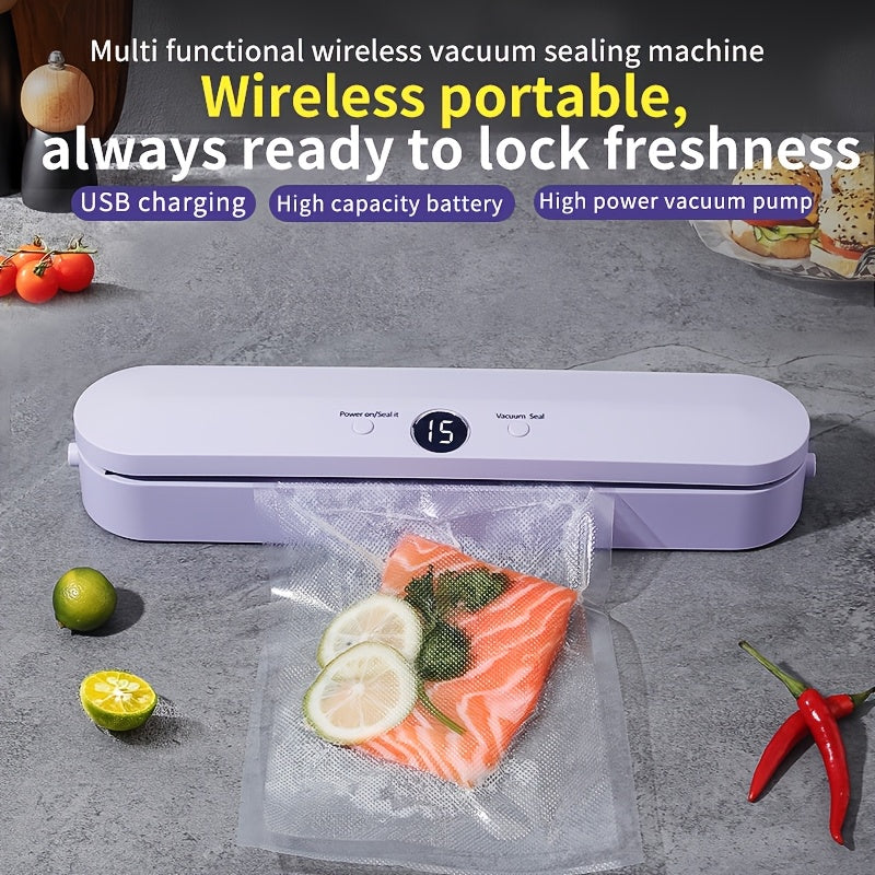 Máquina de sellado inteligente con pantalla LED mejorada, con gran capacidad de almacenamiento - Recargable por USB, batería de litio, eficiente para la conservación de alimentos, organización de la cocina | Accesorio de cocina moderno | Dispositivo reca