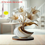Estatuilla Decorativa Plana en 2D | Adorno de Flor de Lirio y Jarrón de Acrílico - Elección Ideal para Dormitorio, Sala de Estar y Oficina | Adecuado para Hogar, Café, Boda, Aniversario, Ceremonia de Graduación