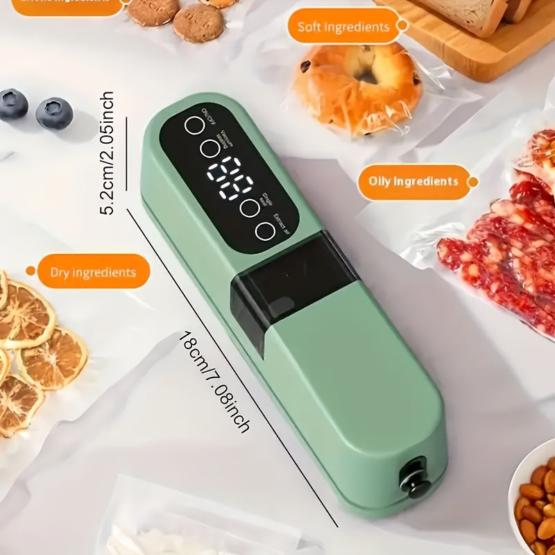 Selladora inalámbrica portátil con función de sellado para snacks, sellador automático multifuncional recargable por USB, succión y inflación externa para conservación a largo plazo. Diseño compacto fácil de usar, ideal para almacenar bocadillos, carne,