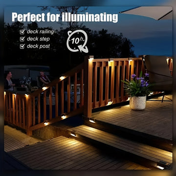 Conjunto de 16 Luces Solares para Escalones con Detector de Luz, Iluminación Exterior para Escaleras y Terrazas, Perfecto para Jardín, Porche y Decoración de Bodas