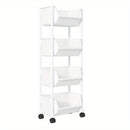 Estante moderno y estrecho para libros que ahorra espacio, carrito de almacenamiento de plástico blanco con asas fáciles de tirar, no requiere montaje, para sala de estar, cocina, muebles para el hogar, no de madera, sin batería, 1 pieza.