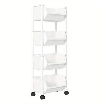 Estante moderno y estrecho para libros que ahorra espacio, carrito de almacenamiento de plástico blanco con asas fáciles de tirar, no requiere montaje, para sala de estar, cocina, muebles para el hogar, no de madera, sin batería, 1 pieza.