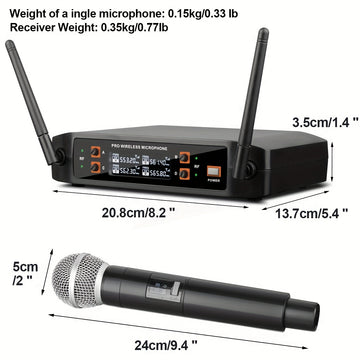 DEPUSHENG Sistema de Micrófono sin varillas Profesional 2/4 Canales con Sonido HD, Anti-Interferencias, Receptor Portátil y Pantalla LCD - Microfónos Mano/Cuello/Cabeza para KTV, Escenarios, Reuniones (Alimentado por Batería, Enchufe US), Micrófono Portá
