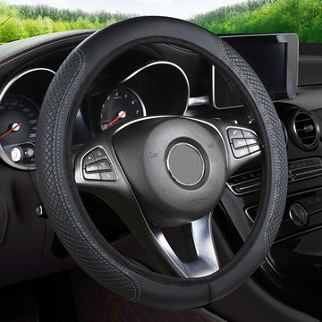 Funda para volante en cuero sintético transpirable - Protector duradero y resistente a rayones con detalles en rojo, para autos pequeños, uso en todas las estaciones, accesorios para interior de auto, accesorio elegante para auto, piezas de calidad para