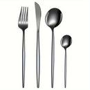 Juego de Cubiertos Elegantes de Acero Inoxidable Negro de 16 Piezas - Incluye Cuchillos para Bistec, Tenedores de Cena, Cucharas para Sopa y Postre - Diseño Elegante para Uso Doméstico y en Restaurantes