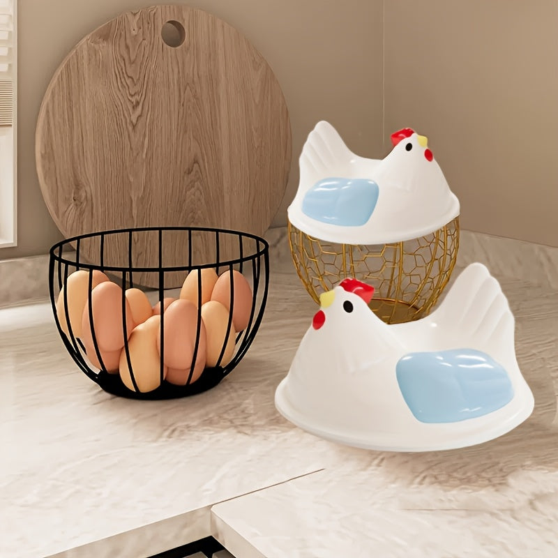 1 cesta para huevos en forma de gallina con tapa de plástico, duradera, estilo moderno rústico, juego de almacenamiento para cocina y comedor, ideal para huevos y snacks