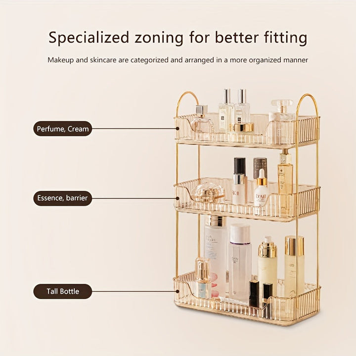 1 Pieza, Organizador De Baño De Varios Niveles, Estante De Almacenamiento De Plástico De Estilo Nórdico Para Cosméticos, Lujoso Estante Para Dormitorio, Soporte Para Perfumes Y Maquillaje En La Mesa De Tocador, Elegante Acabado Dorado