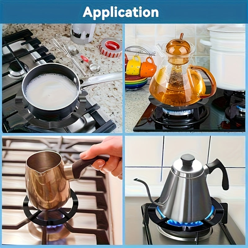 Soporte para olla de cafetera de acero inoxidable - Negro/Plateado, soporte circular para estufa de gas para cocina en casa, no necesita batería, accesorio para estufa|Diseño metálico elegante|Artículo de cocina duradero, accesorios para estación de café