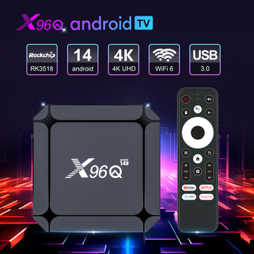 X96Q 3518 Caja de TV inteligente con Android 14, 4K Ultra HD, soporte BT HDR, WIFI6, USB3.0, búsqueda de voz, interfaz de usuario personalizable, chip RK3518 de alta rendimiento de 4 núcleos, procesador gráfico Mail 450, Miracast, DLNA, Airplay, reflejo