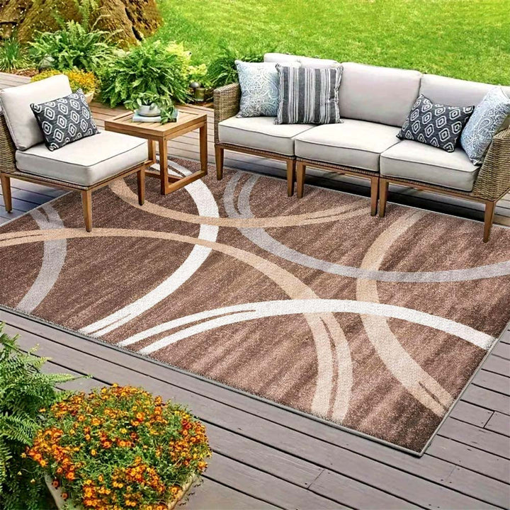 Alfombra de acampada al aire libre de terciopelo de lujo - 852g/m², resistente al deslizamiento, con diseño geométrico, lavable en máquina, ligera, para RV, patio, jardín y acampada. Alfombra rectangular duradera con diseño elegante, alfombra de suelo pa