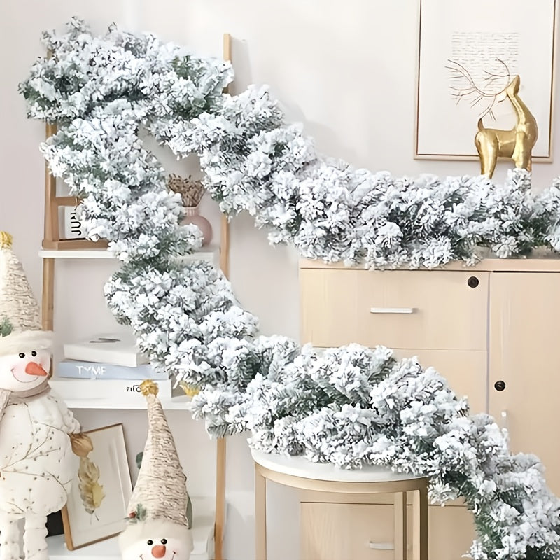 Corona navideña de copos de nieve, 150cm / 180cm / 270cm, corona artificial invernal con efecto escarchado, decoración para árbol de Navidad, escaleras y chimenea, cedro blanco