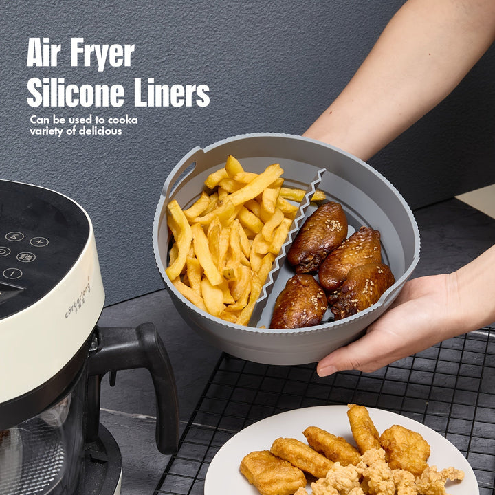 1pc Estera de Horno Reutilizable para Freidora de Aire, Redonda, Silicona, Grado Alimenticio, Plegable, Multifuncional, Antiadherente, con Almohadillas Divisorias para Freidora de Aire