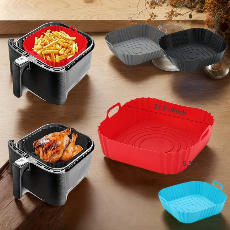 2 paquetes de revestimientos de silicona para freidora de aire, bandejas para hornear reutilizables de 9 pulgadas cuadradas, accesorios antiadherentes para horno, utensilios de cocina para herramientas para hornear