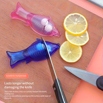 Afilar cuchillos con forma de pez mini - Rápido, fácil y conveniente para cuchillos de cocina y tijeras - Material ABS duradero - Perfecto para uso doméstico - No requiere baterías, esenciales para la cocina doméstica | Herramienta decorativa para la coc