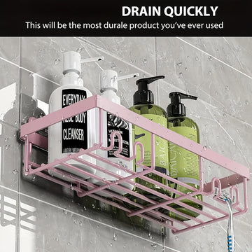 2 piezas de organizador de ducha pegajoso rosa, acero inoxidable resistente a la oxidación, soporte de almacenamiento montado en la pared sin taladrar, adecuado para baño y cocina - Diseño que ahorra espacio, ideal para uso en la habitación de ducha, acc