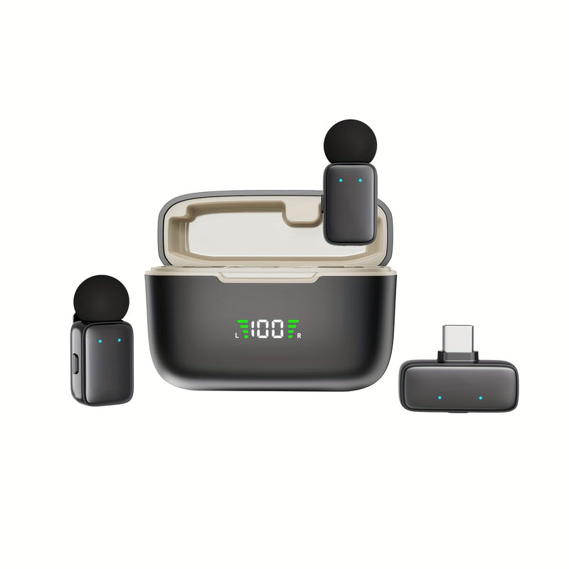 Micrófono inalámbrico mini de clip con estuche de carga - Micrófono lavalier portátil para vlogging, streaming, podcasts y reuniones