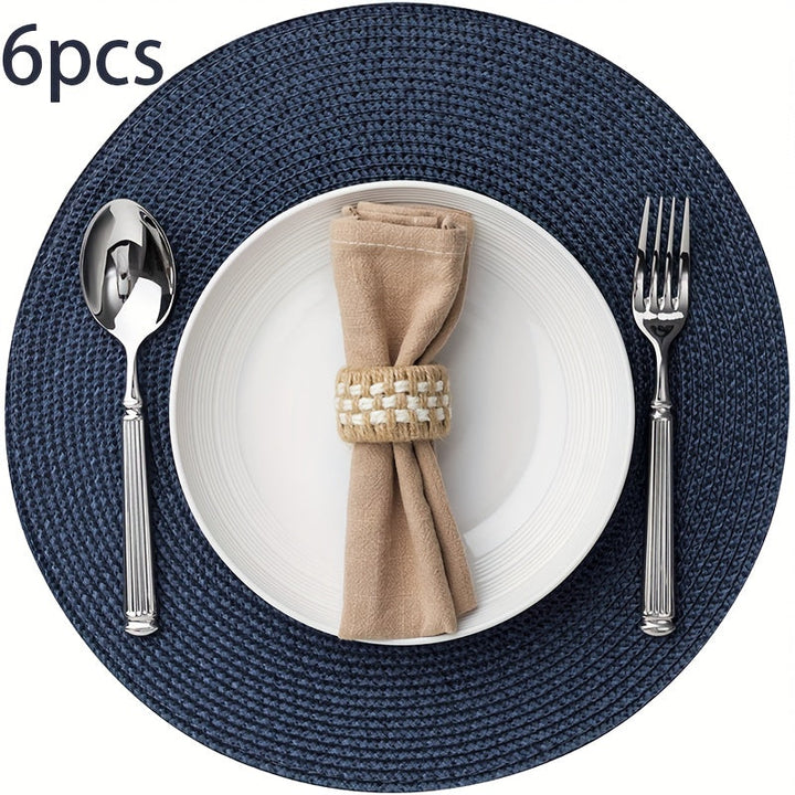 6 Unidades de Placemats Redondos de Plástico Tejido Placemats Lavables y Limpiables Alfombras de Mesa Adecuadas para Mesas de Comedor Resistentes al Calor y Antideslizantes Placemats Redondos Antideslizantes Alfombras de Mesa de PVC Estilo Occidental Ant