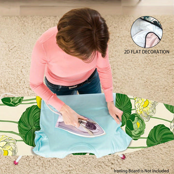 2D Plano, Cubierta de Tablero de Planchar 2D Plano - Lavable, Fácil de Instalar, Se Ajusta a la Mayoría de Tableros de Planchar de Tamaño Estándar, Patrón Floral Vibrante con Flores Amarillas y Hojas Verdes, Decoración del Hogar para Verano y Otoño, No I