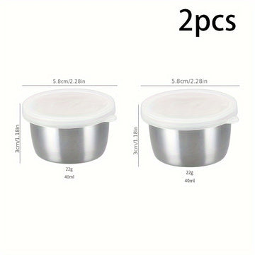 2/4/6 piezas - Tazón de acero inoxidable para salsas de 1.5 oz con tapa transparente, recipiente reutilizable para aderezos, ensaladas y salsas, ideal para asados, picnics, campamentos y almacenamiento en cocina, temática de festividades