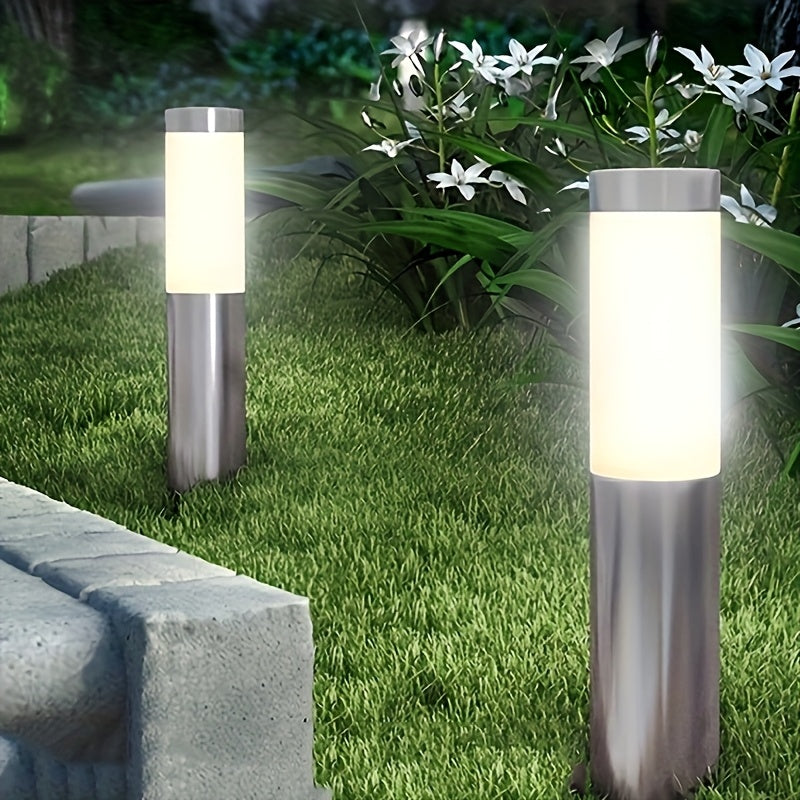 Juego de 2 luces de jardín LED alimentadas por energía solar - Hechas de acero inoxidable, adecuadas para iluminación de jardín y camino al aire libre, con un diseño de estaca de suelo.