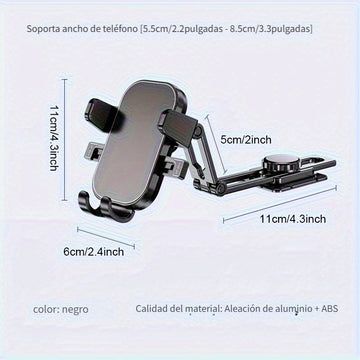Soporte para teléfono de coche de tablero de control de aleación de aluminio, rotativo, escalable, forma cuadrada, para auto