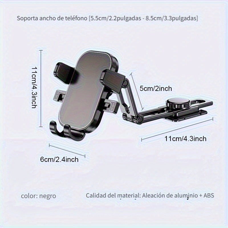 Soporte para teléfono de coche de tablero de control de aleación de aluminio, rotativo, escalable, forma cuadrada, para auto