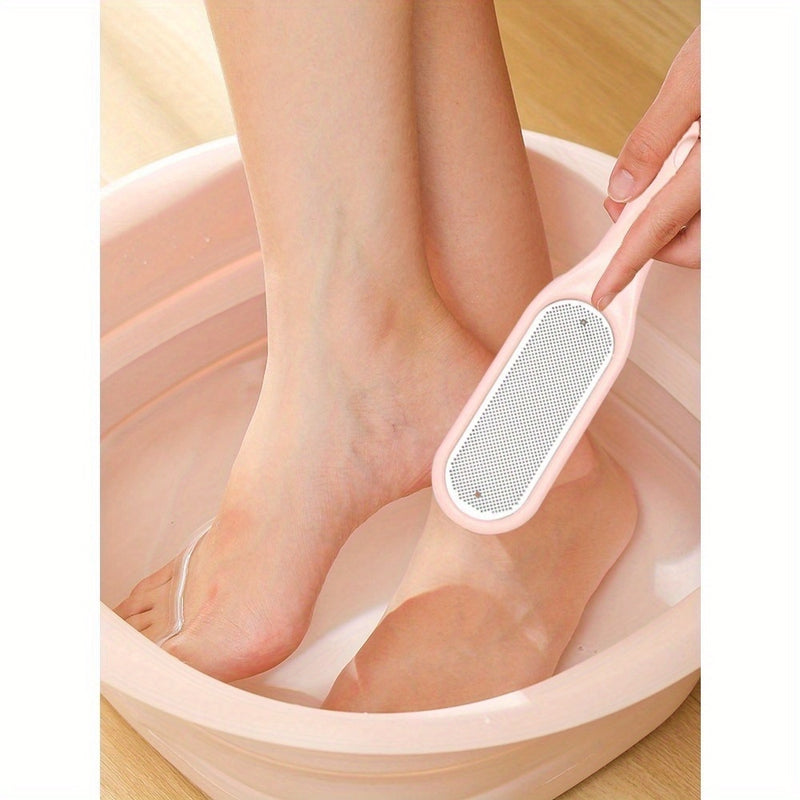 Limpiador de Pies Reutilizable de Acero Inoxidable - Diseño Ergonómico Doble Cara para Exfoliación y Suavizado Beige Claro, Herramienta Portátil de Cuidado Manual para Hombres y Mujeres, Sin Necesidad de Baterías