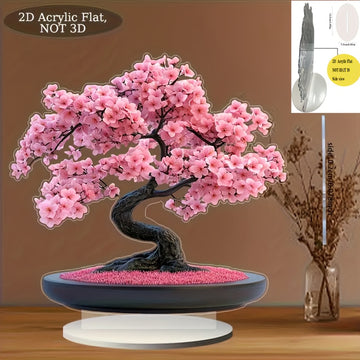 Árbol de Cerezo Acrílico 2D Plano - Tronco y Flores Rosas Vibrantes, Regalo para San Valentín, Decoración de Escritorio para Hogar/Oficina, Arte Floral Contemporáneo, Sin Montaje Necesario