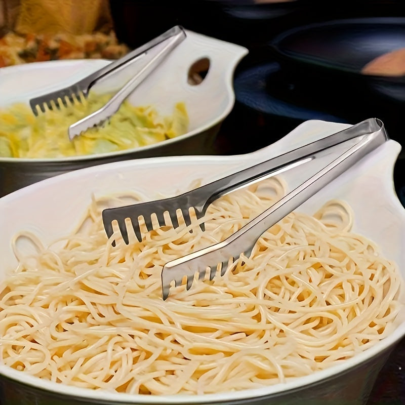 1 pinza para pasta de acero inoxidable, pinzas para servir comida en buffets, restaurantes y hogar, utensilios de cocina duraderos