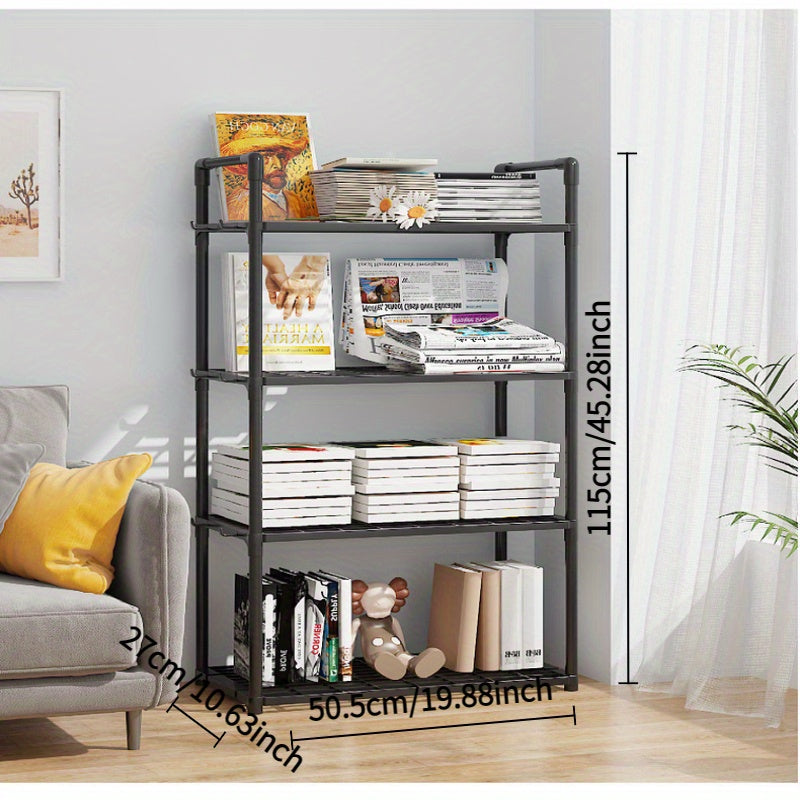 Estantería de Plástico Ajustable y Apilable de 4 Niveles para Almacenamiento Resistente - Estantes Abiertos Modernos para Cocina y Garaje, Estantes Duraderos para Utensilios, Herramientas, Libros, Diseño Ahorrador de Espacio con Soporte en el Suelo, Orga