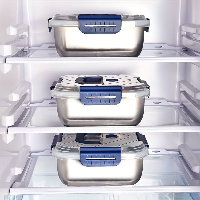 2 Piezas de Contenedores para Alimentos Extra Grandes de Acero Inoxidable con Tapas Azules - 60.87 oz, Antiderrames y Reutilizables, Ideales para Nevera, Loncheras y Preparación de Comidas