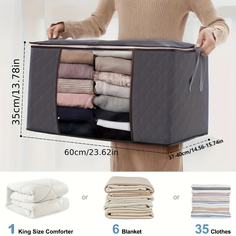 Bolsa de almacenamiento extra grande plegable - Organizador de tela resistente para ropa, cobijas y más - Ideal para dormitorio, residencias estudiantiles y viajes - Gris