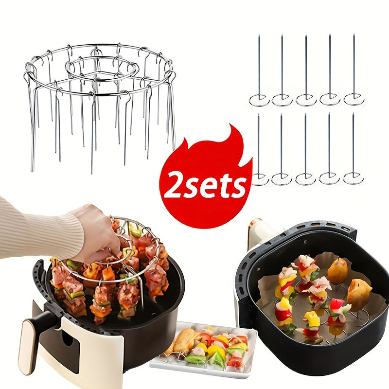 2 Juegos de Esparragos de Acero Inoxidable con 24 Piezas de Esparragos de Acero Inoxidable Engrosados Verticales y 10 Piezas de Herramientas de Barbacoa de Horno y Fritadora de Aire Fáciles de Limpizar, Perfectas para Cocinar Verduras y Carne, Accesorios