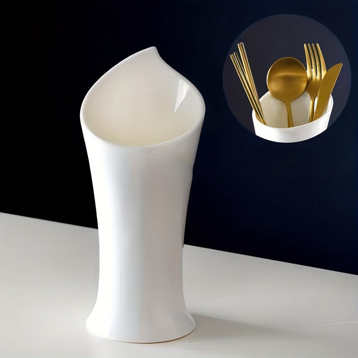 Juego de 1 elegante recipiente de cerámica blanca para utensilios, soporte de cubiertos de lujo para comedor, organizador versátil de cubiertos y palillos para cocina, hogar y uso en restaurantes