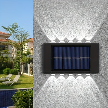 Luces de Pared Exteriores con Energía Solar y 10 LED, Iluminación Decorativa Impermeable para Jardín y Villa con Sensor de Movimiento, Iluminación Arriba/Abajo, Batería de 600mAh, Construcción Plástica para Patio y Jardín, Luces Solares para Exterior