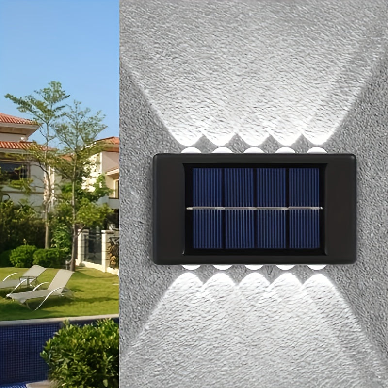 Luces de Pared Exteriores con Energía Solar y 10 LED, Iluminación Decorativa Impermeable para Jardín y Villa con Sensor de Movimiento, Iluminación Arriba/Abajo, Batería de 600mAh, Construcción Plástica para Patio y Jardín, Luces Solares para Exterior