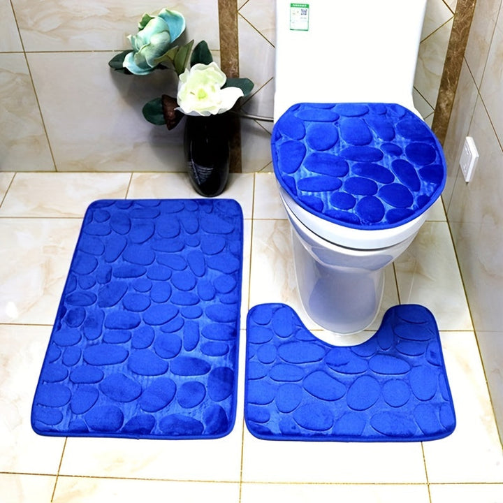 Juego de 1/3 tapetes para baño suaves y absorbentes, con alfombras antideslizantes, tapete contorneado en forma de U y cubierta para tapa de inodoro, superficie con relieve floral, respaldo antideslizante, absorbente de agua, lavable a máquina, ideal par