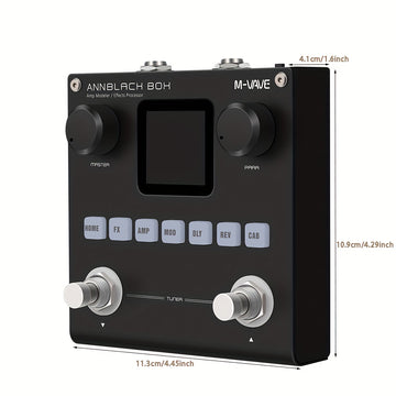 Modelador de efectos portátil para guitarra/bajo con 6 módulos de efectos, 80 presets editables y batería recargable
