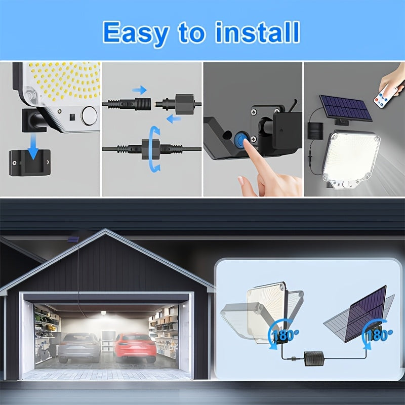 Luz solar exterior de 345 LED con sensor de movimiento y control remoto, resistente al agua IP65, con cable de extensión de 16 pies (152,4 pulgadas), funcionamiento desde el atardecer hasta el amanecer, fácil de instalar y quitar, adecuada para porches,