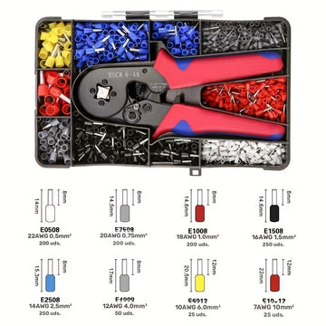 Juego de Herramientas de Engarzado para Electricistas Profesionales - Abrazadera de Ferrule HSC8 6-4 para Terminales Tubulares, Rango de 0.25-10mm, Ideal para Cables de 23-7AWG