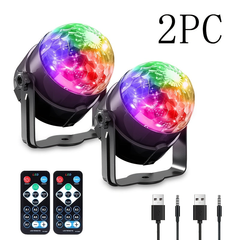 2 unidades Lámpara de proyector de bola de discoteca LED, RGB, Negro, Pulido, alimentado por USB, Batería de botón no recargable, con control remoto, para decoración de fiestas en casa y festivales, Navidad